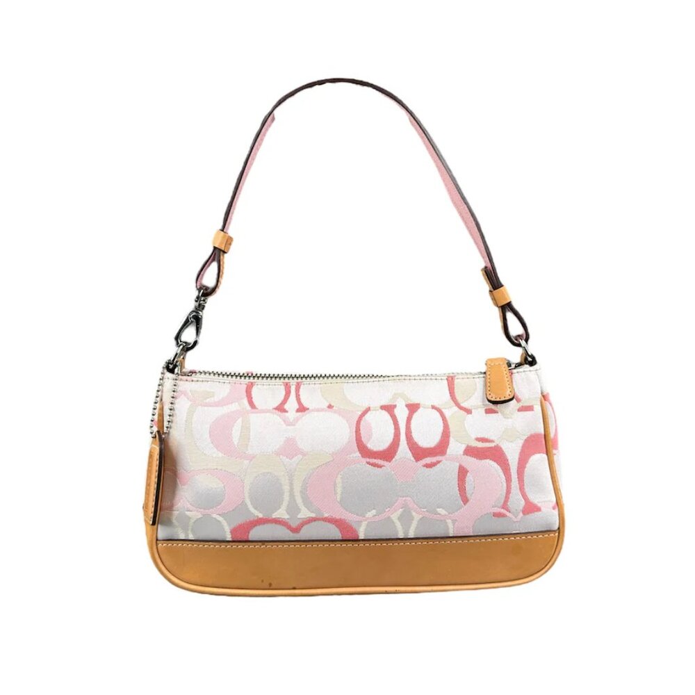 Coach Mini Pochette Bag Vintage Pink  Beige  Cream Monogram Signature C Y2K